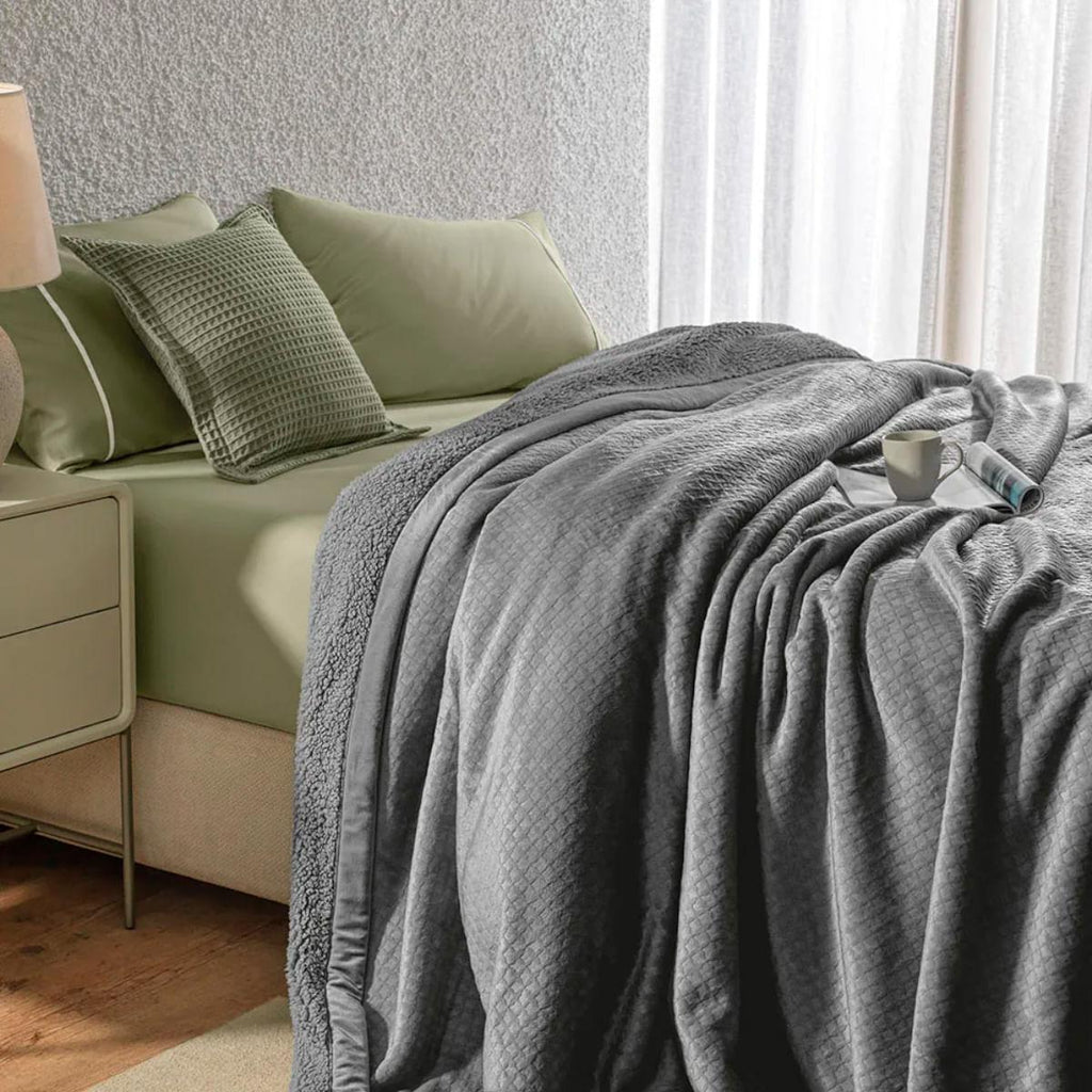 Cobertor King de Sherpa e Flanel Fleece Karsten 290x260 cm Eliot Metal
