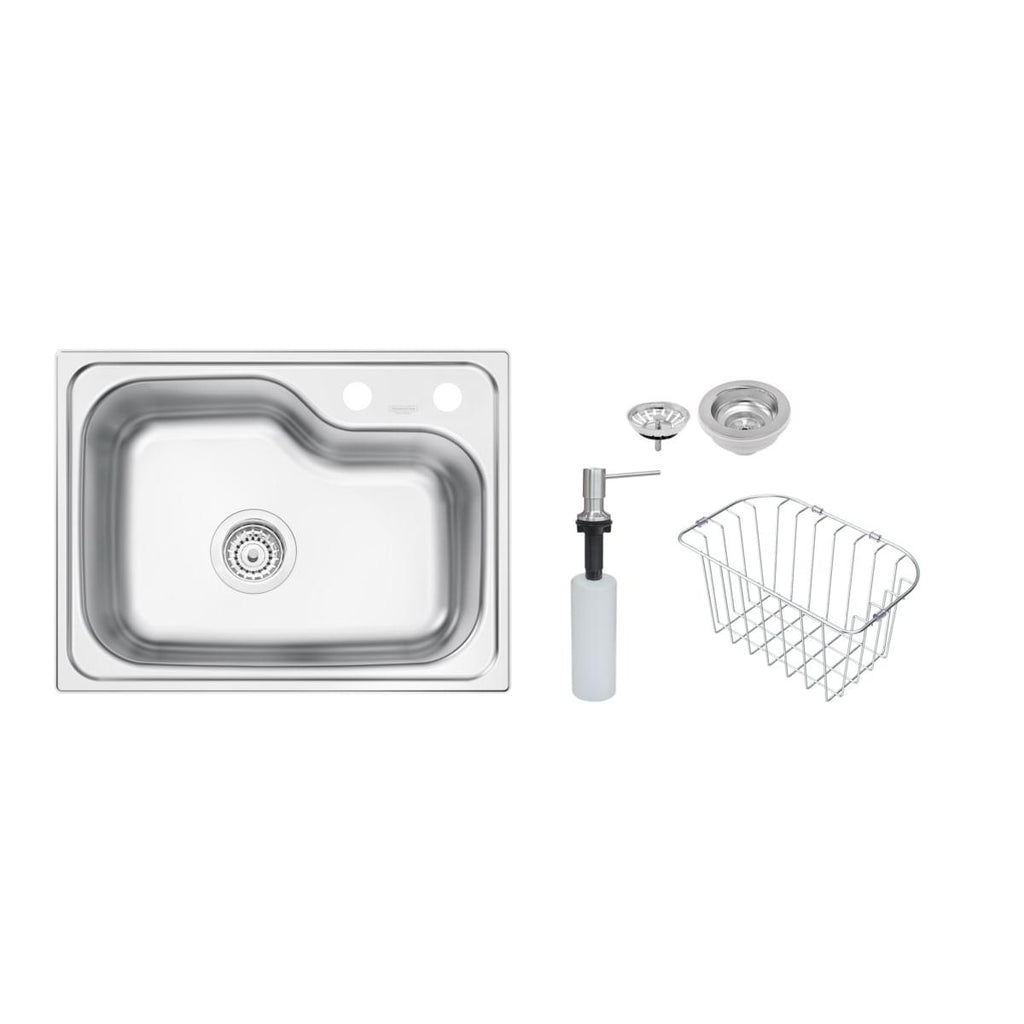 Cuba de Sobrepor Tramontina Morgana Compact 48 FX em Aço Inox Acetinado 55 x 42 cm com válvula, Dosador de Sabão e Cesto aramado