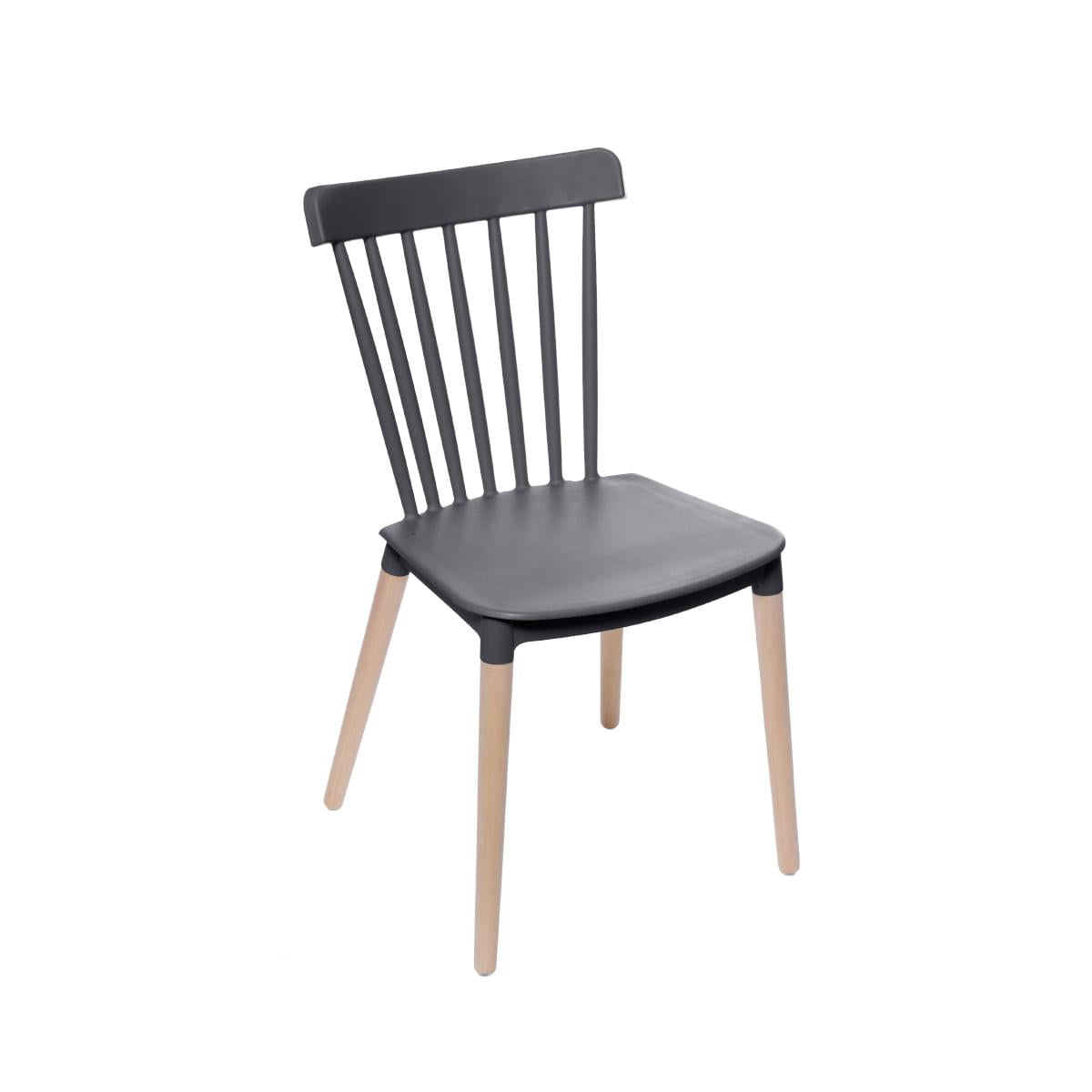 Cadeira Midi Preta em Polipropileno Base em Madeira Or Design