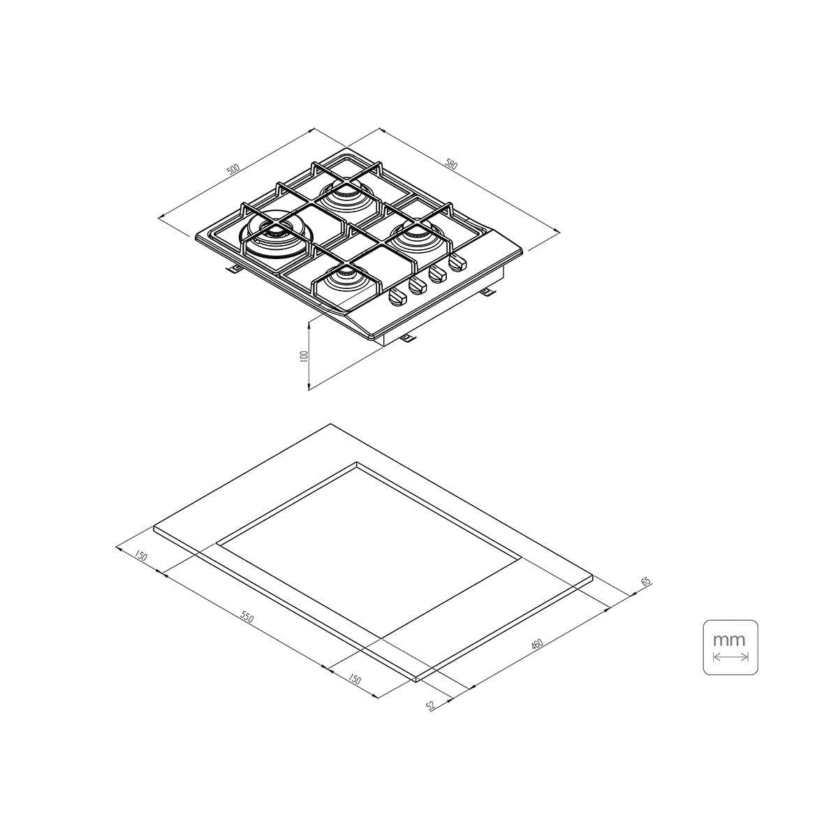 Cooktop a Gás Tramontina Square em Aço Inox Trempes em Ferro Fundido 4 Queimadores