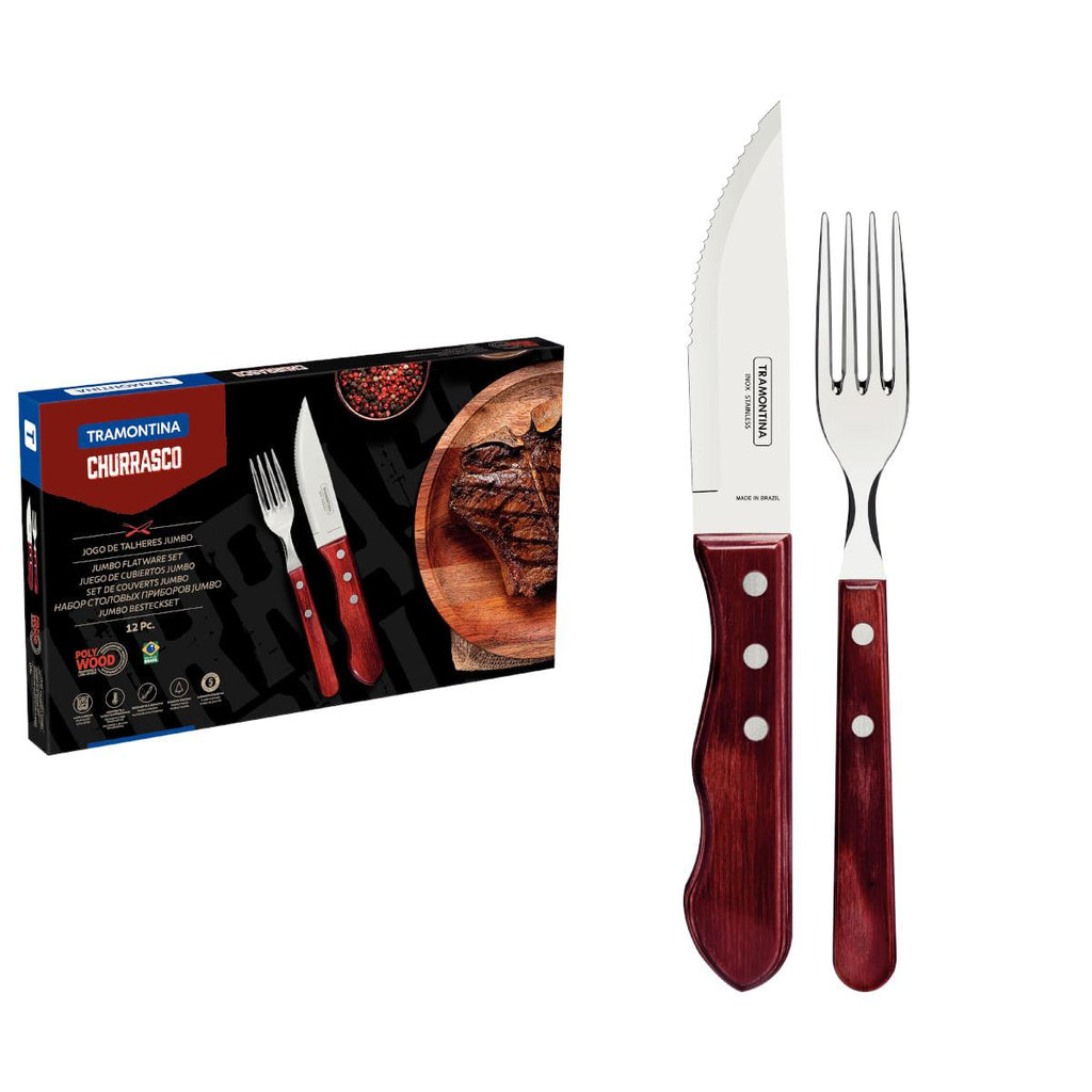 Jogo de Talheres para Churrasco Jumbo Tramontina Vermelho Polywood 12 Peças