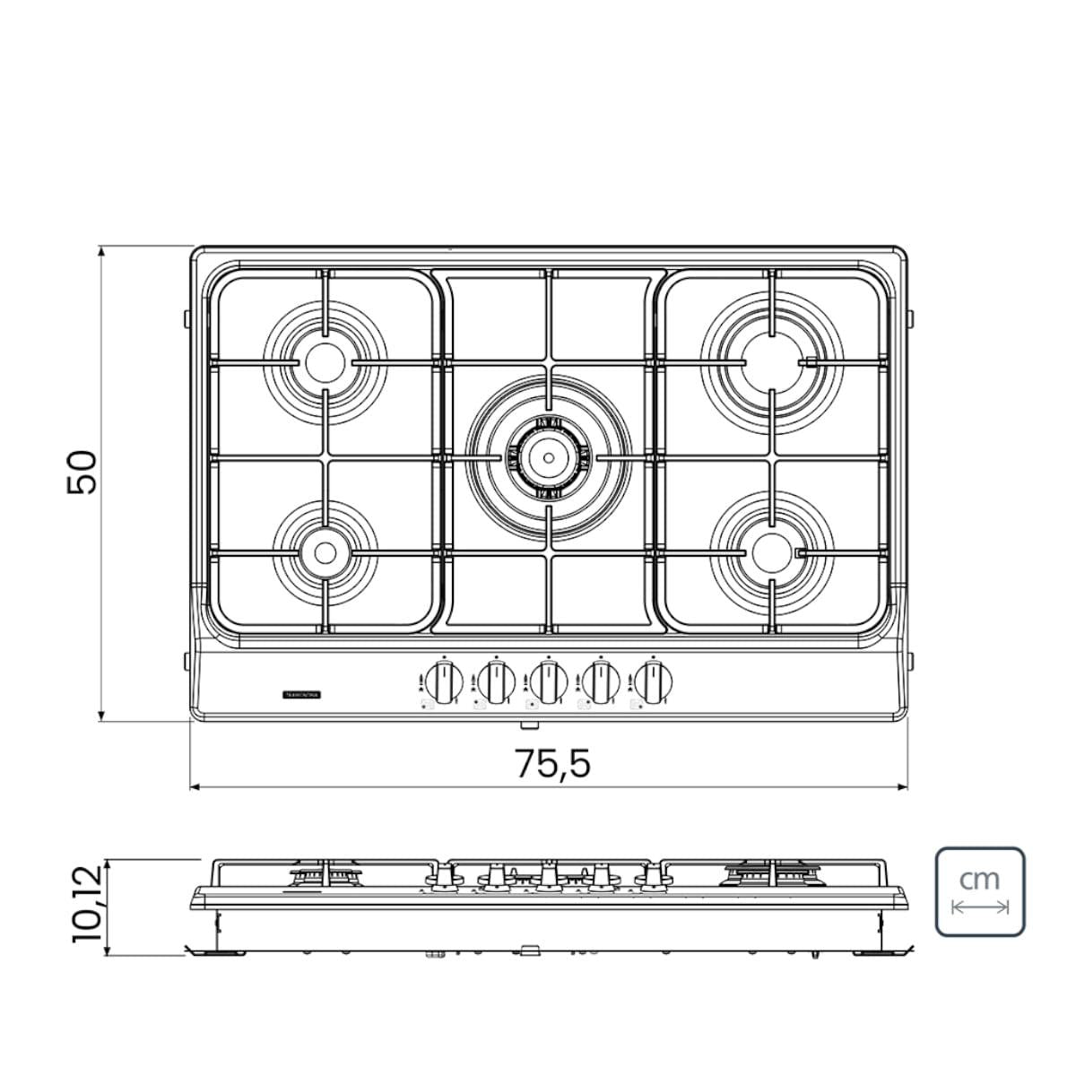 Cooktop a Gás Tramontina Penta FF 5GX Tri 75 em Aço Inox e Trempes em Ferro Fundido 5 Queimadores