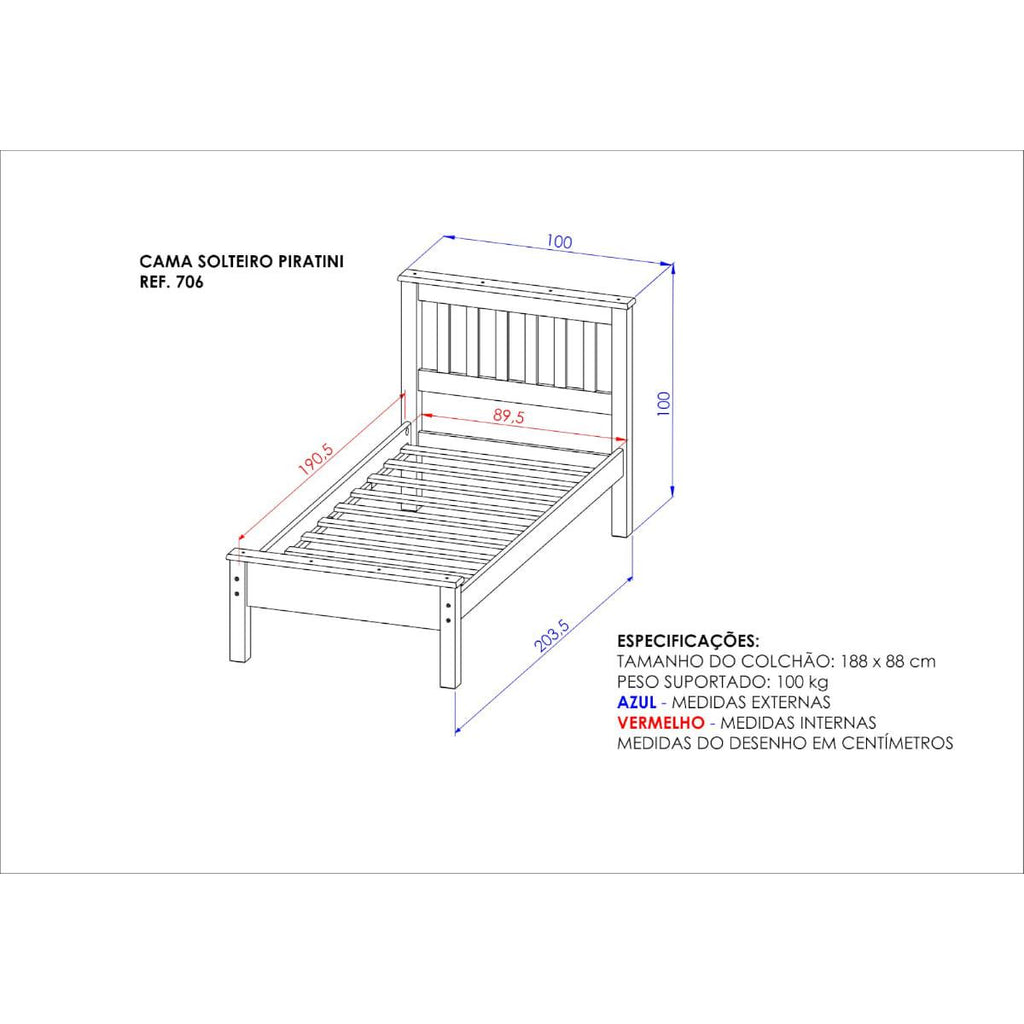 Cama de Solteiro Mel Acetinado Madeira Maciça Piratini