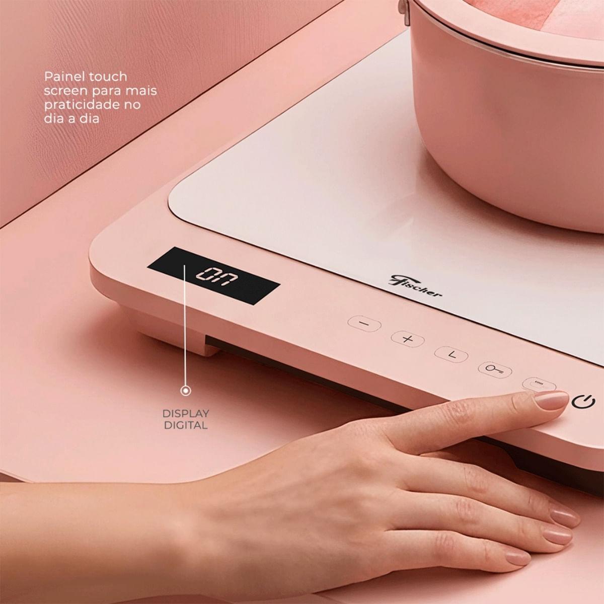 Cooktop de Indução Portátil Fischer 1 Boca Bivolt Touch Screen Rosa Candy