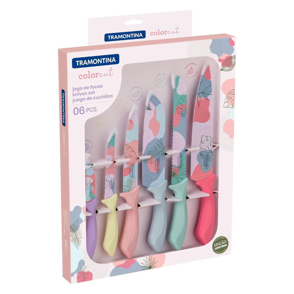 Jogo de Facas Tramontina Colorcut Aço Inox e Cabos de Polipropileno Colorido 6 Peças