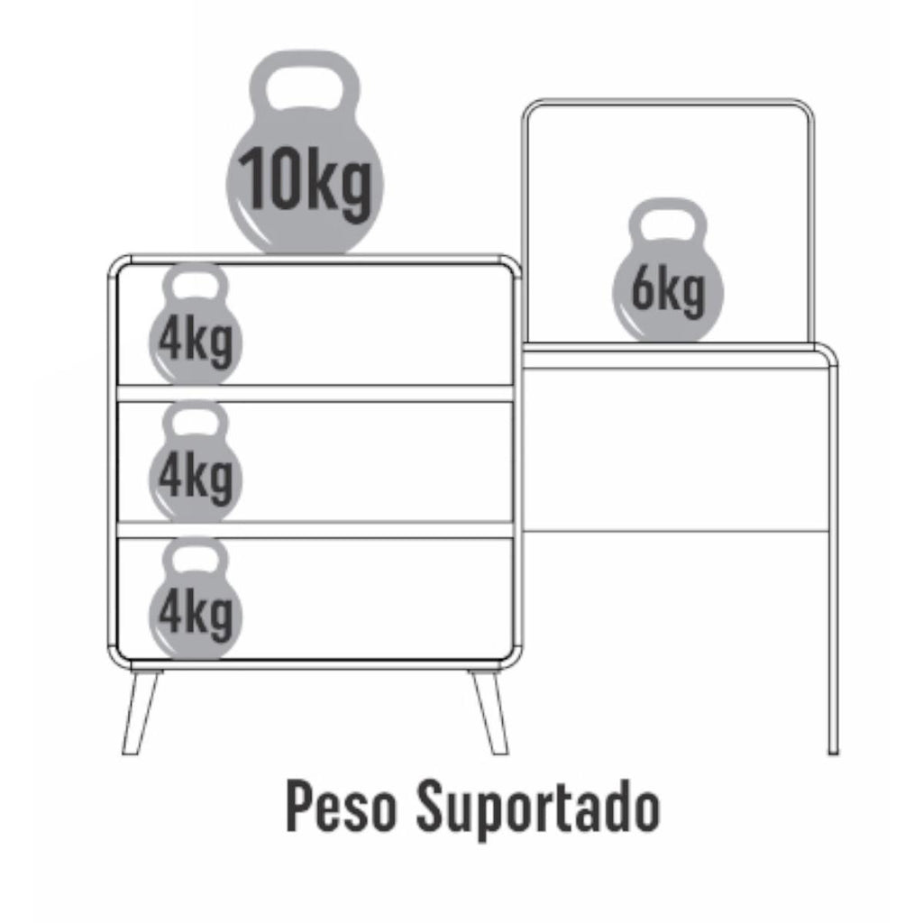 Cômoda Penteadeira 3 Gavetas Curve Bege Dunas Completa Móveis