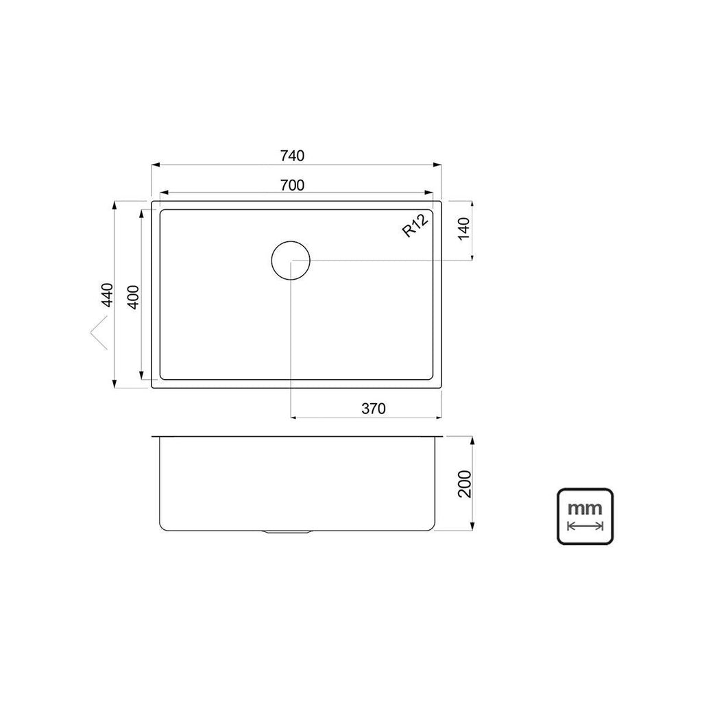 Cuba Tramontina Quadrum 70 U Undermount em Aço Inox Scotch Brite 70 x 40 cm com Dosador de Sabão, Tábua, Cesto e Lixeira Quadrada